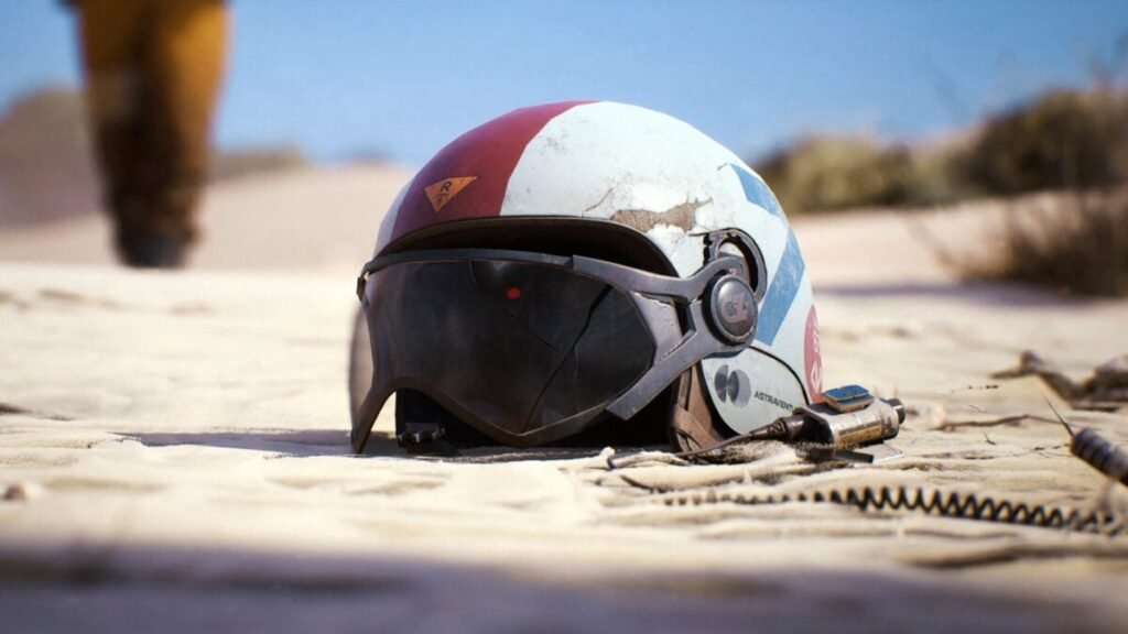 An Arc Raider helmet sits abandoned on the ground.
