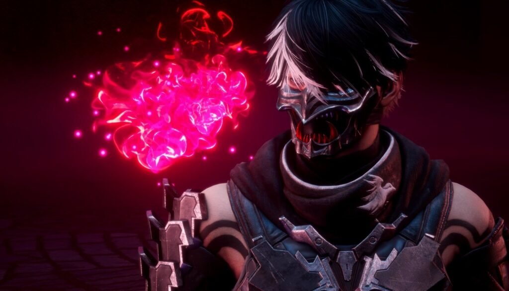 Yakumo stands in front of a pink flame.