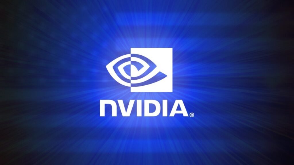 Nvidia hits record $5 trillion mark as CEO dismisses AI bubble concerns The Nvidia logo on a blue background with an American flag.