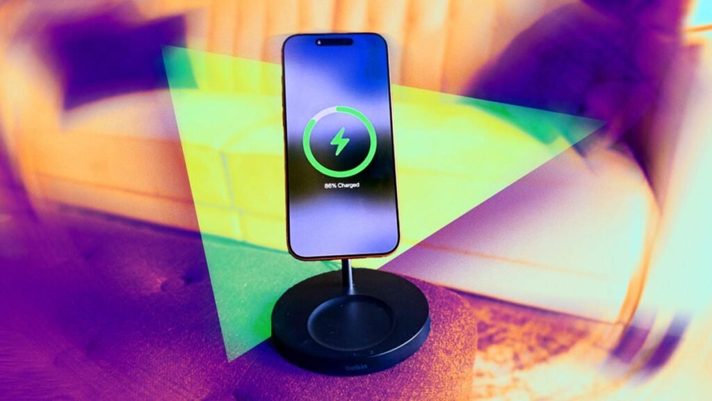 An iPhone 17 Pro Max on a MagSafe charger